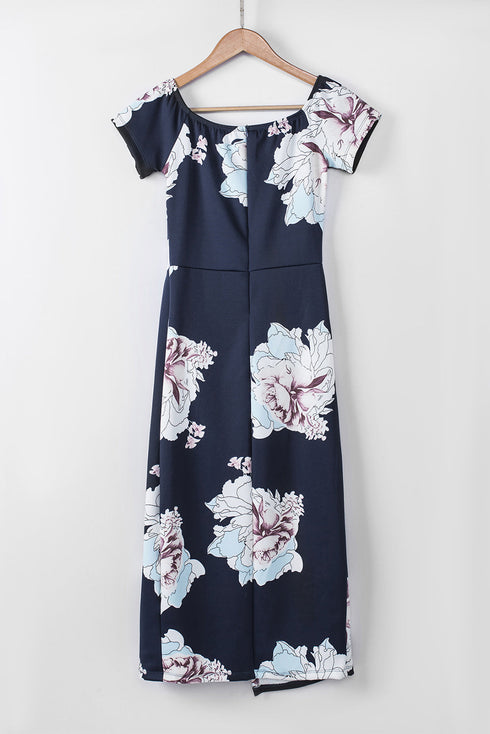 Print Off Shoulder Slit Bodycon Midi Dress